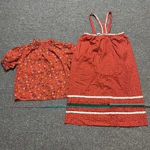 Vintage Sears Girls Red Floral Top & Ric‎ Rac Trim Sundress Set Size 6–6X